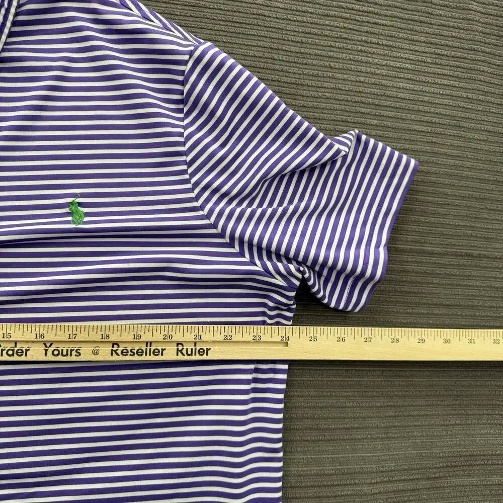 Ralph‎ Lauren Performance Polo Shirt Men XL Purple Striped Polyester Golf.